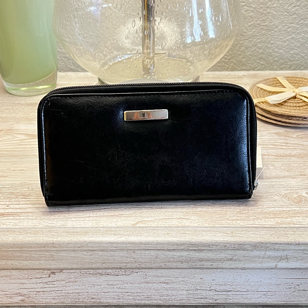 Black Faux Leather Wallet with Silver attachments - Picture 2 of 9